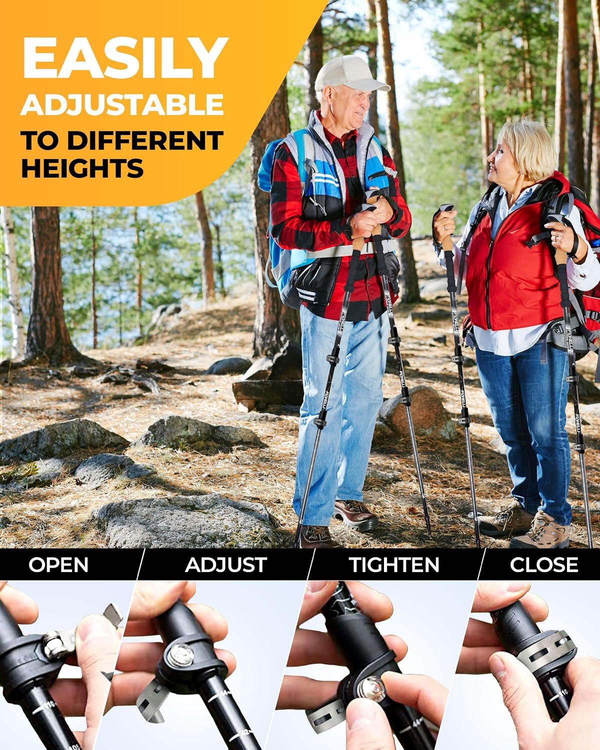 Foxelli Trekking Poles – Lightweight Collapsible Aircraft Grade Aluminum Hiking Poles with Cork Grips Quick Locks & All-Terrain Accessories – Pair of 2 - Image 4