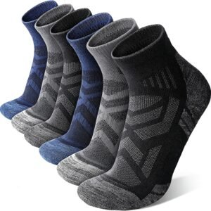ANTSANG Merino Wool Quarter Ankle Hiking Running Socks for Women and Men | Enhanced Breathability, Dynamic Ventilation, Targeted Cushion, Stabilization System, Warm Thermal, Moisture-Wicking, 6 Pairs
