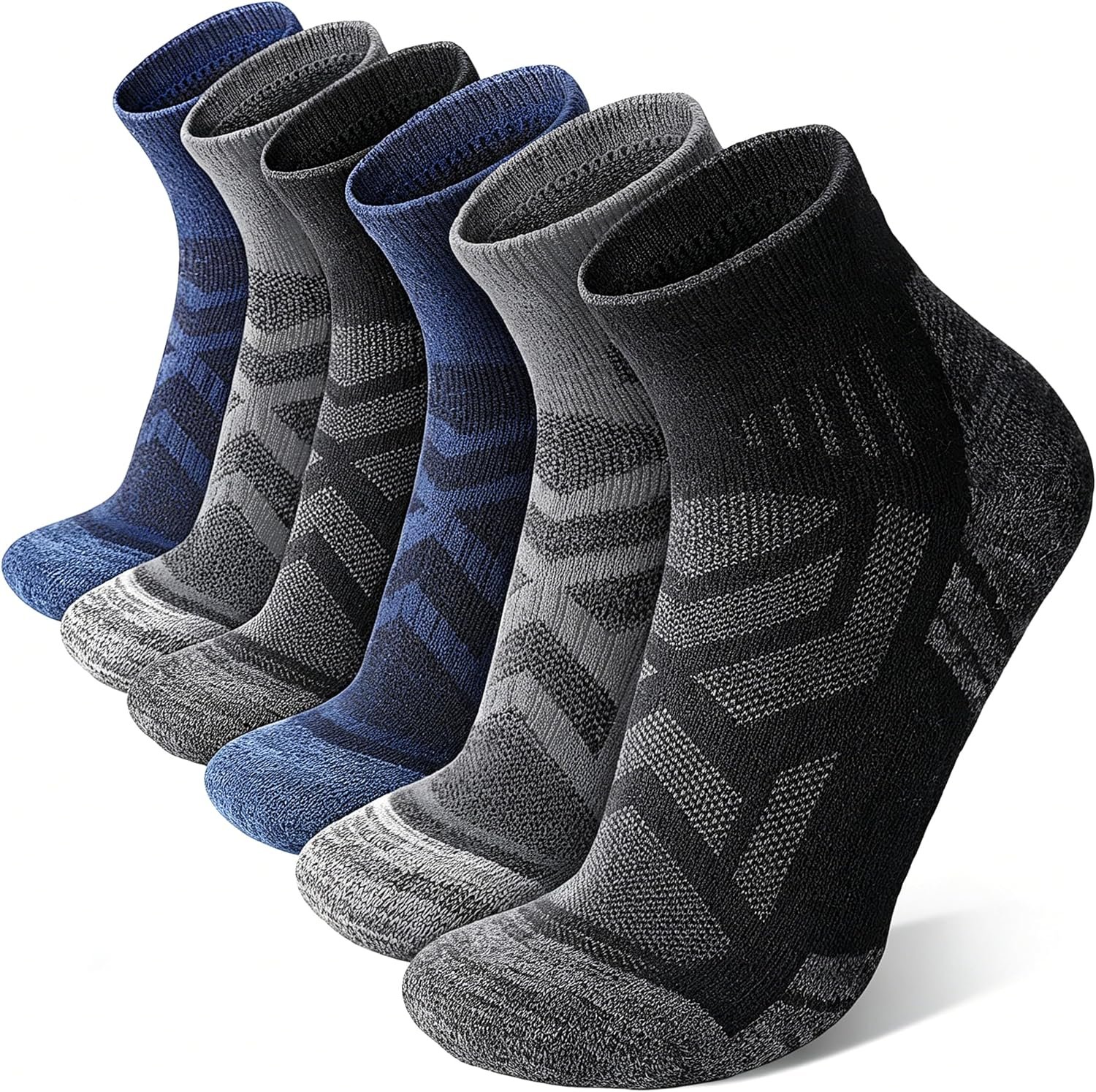 ANTSANG Merino Wool Quarter Ankle Hiking Running Socks for Women and Men | Enhanced Breathability, Dynamic Ventilation, Targeted Cushion, Stabilization System, Warm Thermal, Moisture-Wicking, 6 Pairs