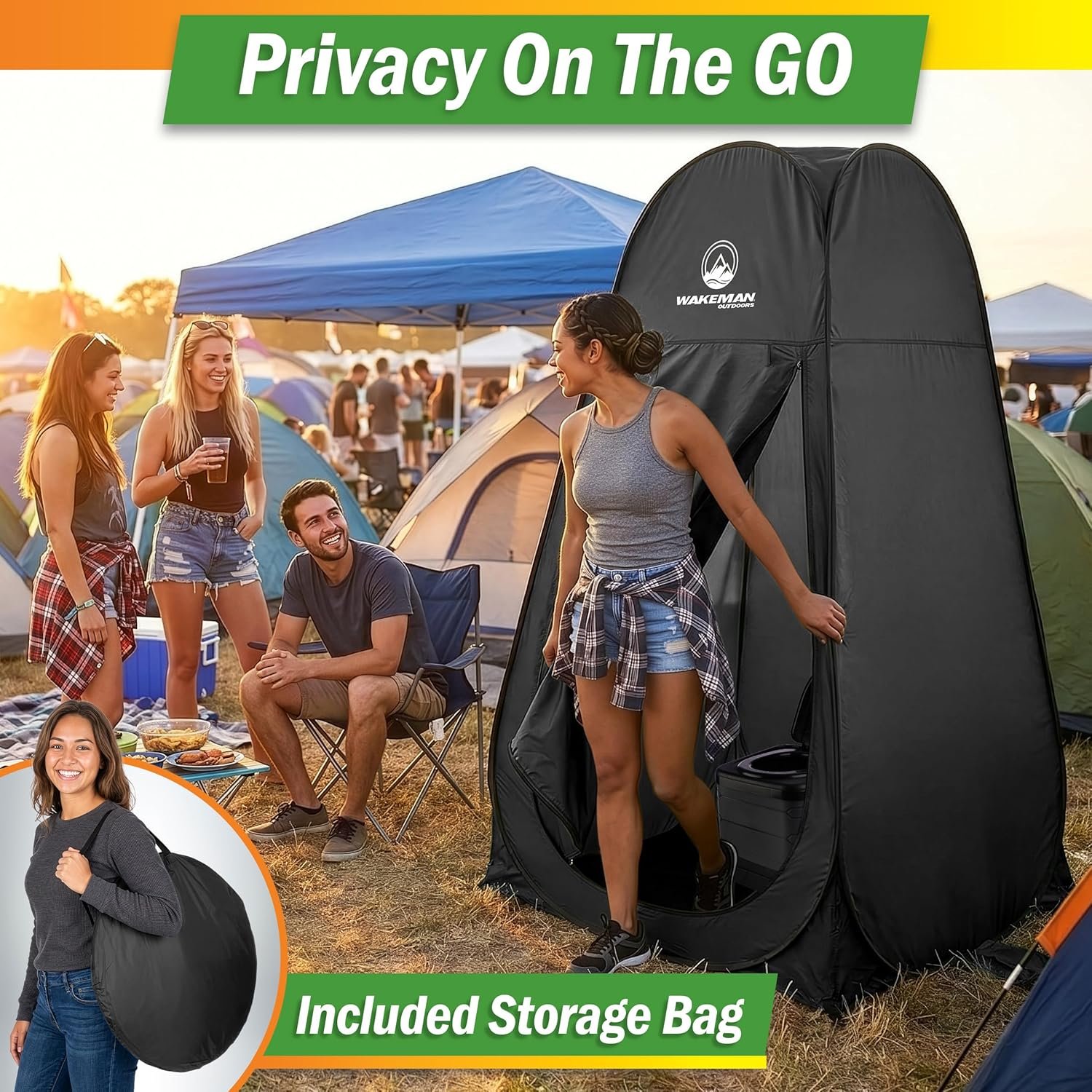 Wakeman Pop Up Changing Tent, 3.3 x 3.3 x 6.2ft, Camping Shower Tent for Portable Toilet Stall or Dressing Room with Carry Bag for Camping, Beach, or Tailgate, Polyester - Image 5