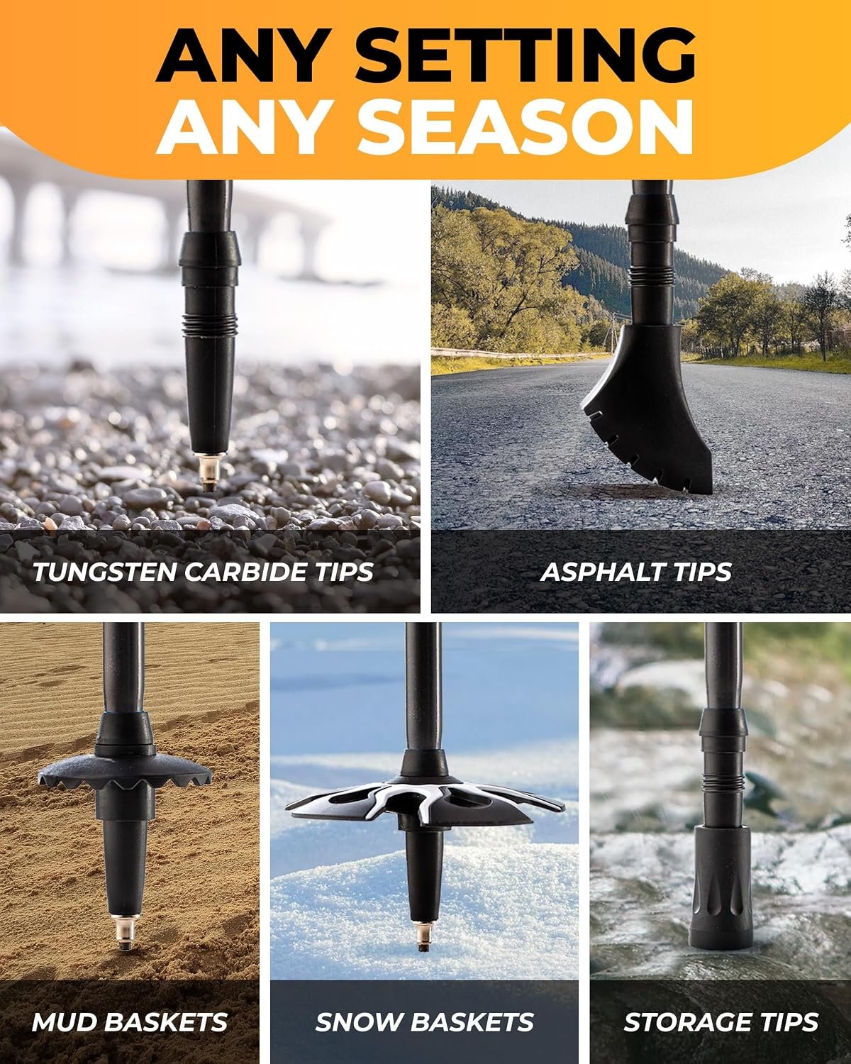 Foxelli Trekking Poles – Lightweight Collapsible Aircraft Grade Aluminum Hiking Poles with Cork Grips Quick Locks & All-Terrain Accessories – Pair of 2 - Image 6