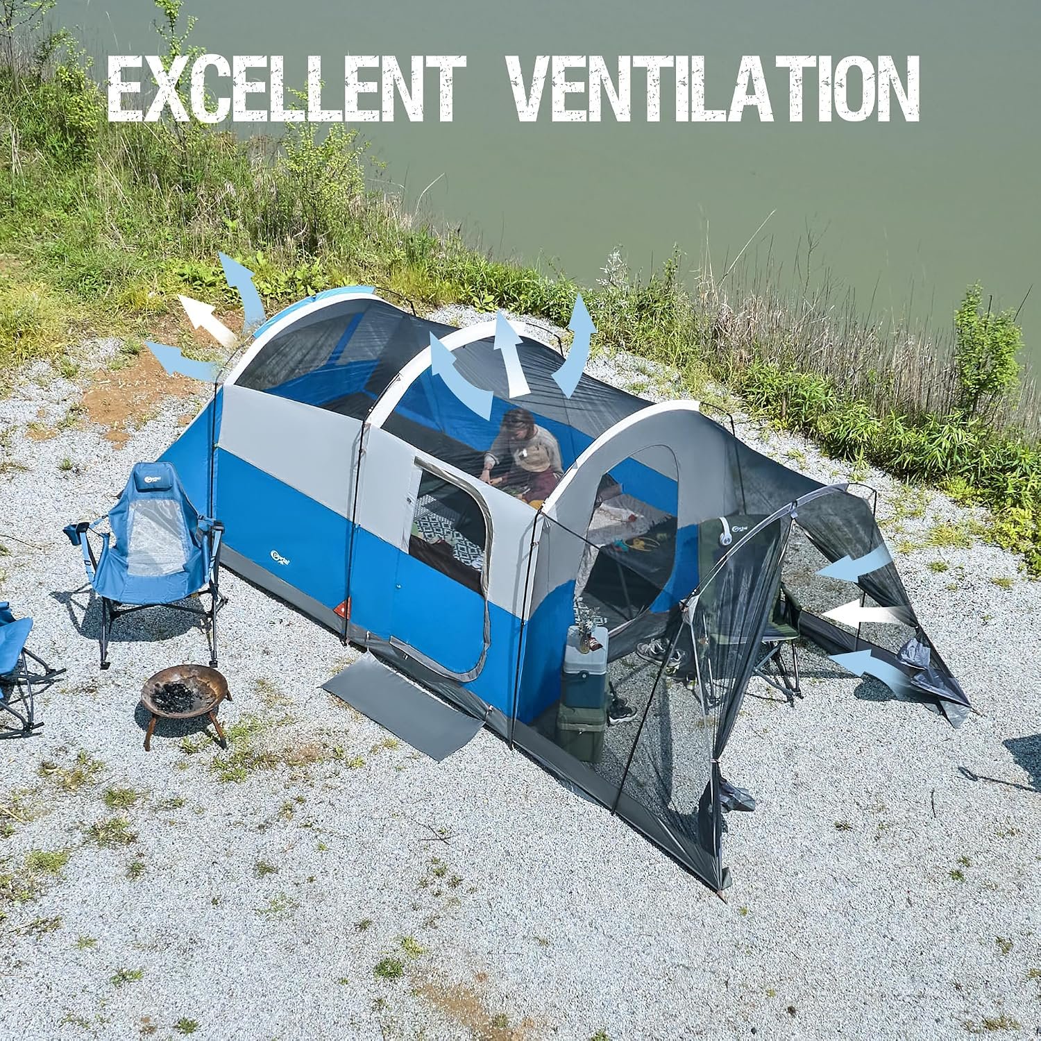 PORTAL 6/8/10 Person Family Camping Tent with Screen Room | Portable 8 Person Tent Outdoor Design; Durable Construction; Easy Setup & Storage - Image 5