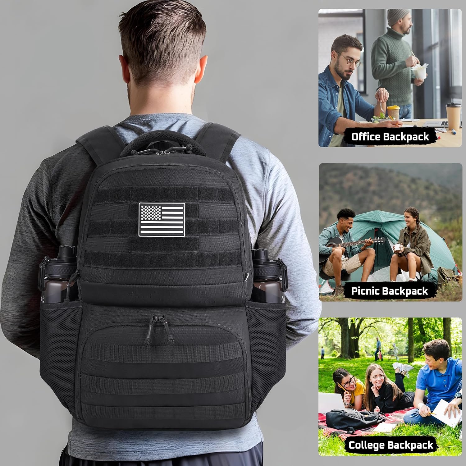MOZETO Laptop Lunch Backpack for Men, Tactical Inspired Utility Anti-Theft Work Bag with Cooler Compartment Lunchbox (Black, 17 Inch) - Image 7