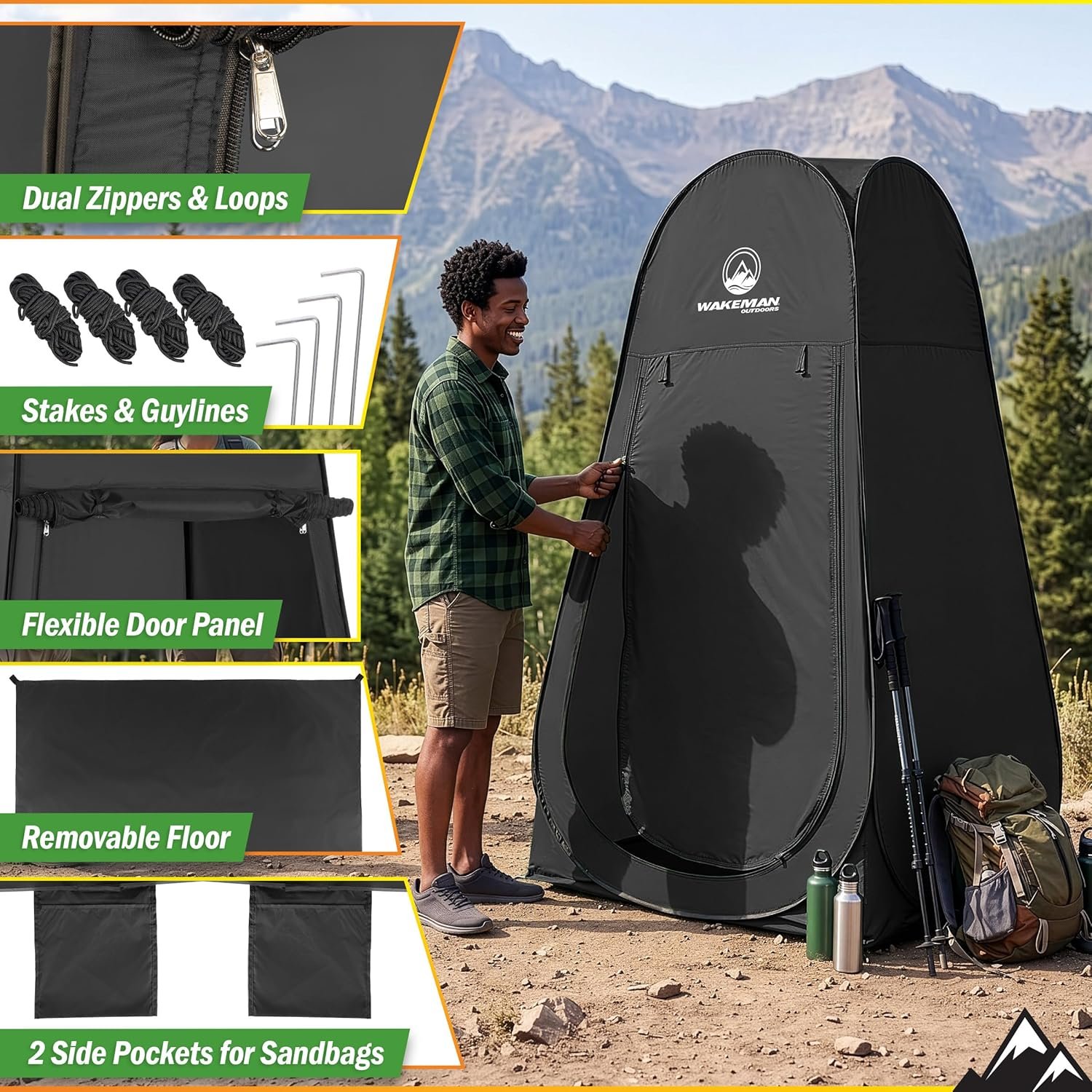 Wakeman Pop Up Changing Tent, 3.3 x 3.3 x 6.2ft, Camping Shower Tent for Portable Toilet Stall or Dressing Room with Carry Bag for Camping, Beach, or Tailgate, Polyester - Image 6