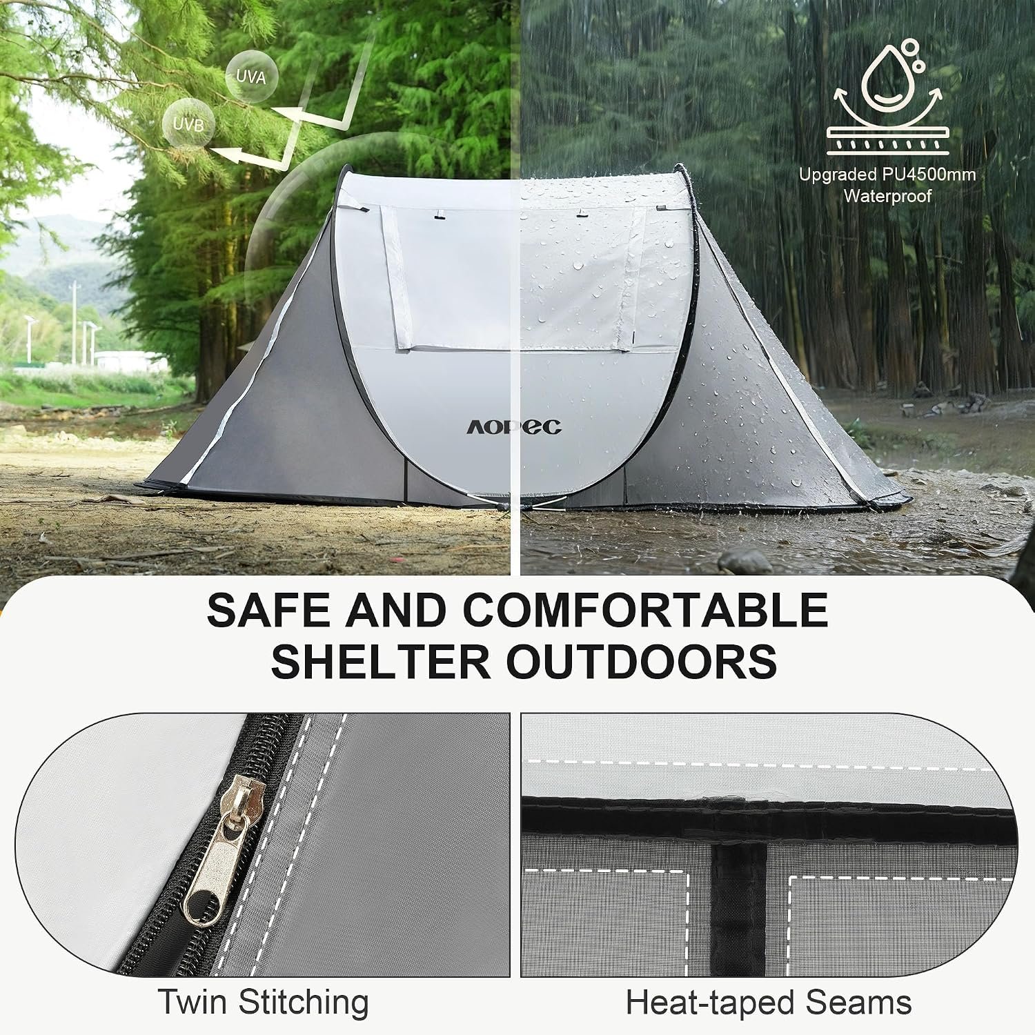 Pop Up Camping Tent, 2/4/6 Person Instant Tent Waterproof PU4500mm, Spacious Ventilated Camping Tent with Front Porch, Quick Setup Lightweight Portable for Outdoor Camping Hiking Beach - Image 4