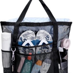 Beach Bag for Women, Foldable Mesh Swimming Pool Travel Bags, Beach Sandproof Shoulder Tote Bag Cruise Essentials