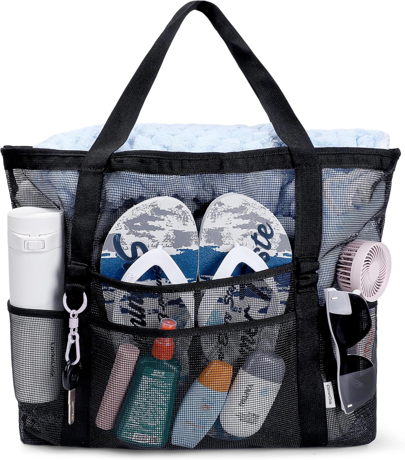 Beach Bag for Women, Foldable Mesh Swimming Pool Travel Bags, Beach Sandproof Shoulder Tote Bag Cruise Essentials