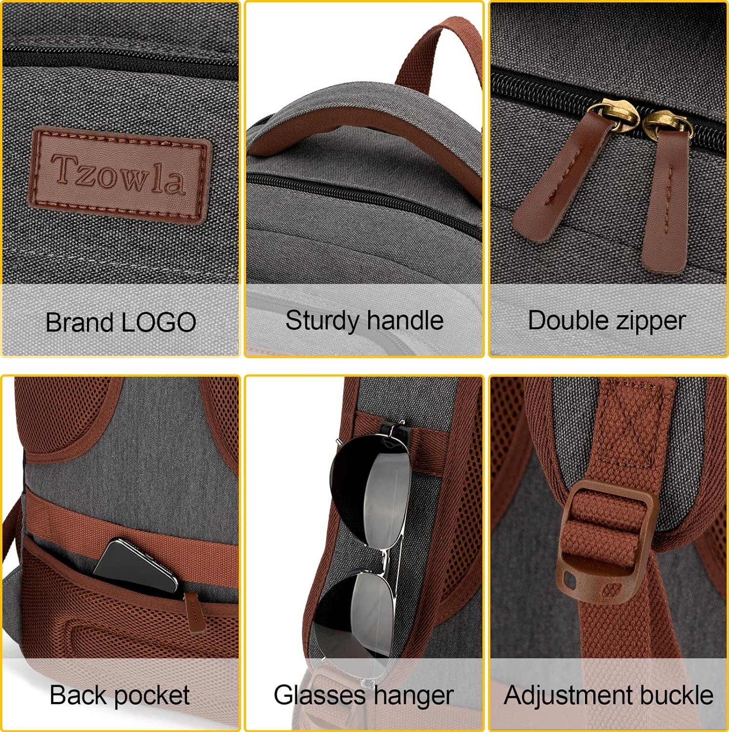 Tzowla Canvas Laptop Backpack, Bag for Men Women | Travel Work Rucksack Fits 15.6 Inch Laptop, Large Capacity Bookbag(Dark Grey) - Image 5