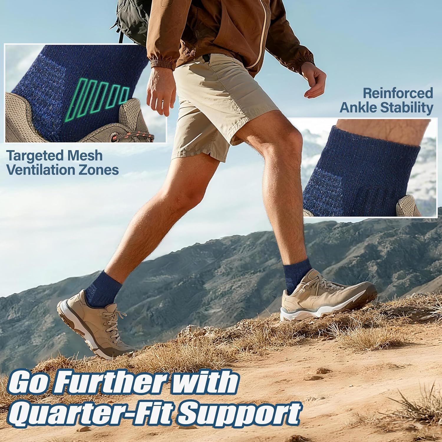 ANTSANG Merino Wool Quarter Ankle Hiking Running Socks for Women and Men | Enhanced Breathability, Dynamic Ventilation, Targeted Cushion, Stabilization System, Warm Thermal, Moisture-Wicking, 6 Pairs - Image 6