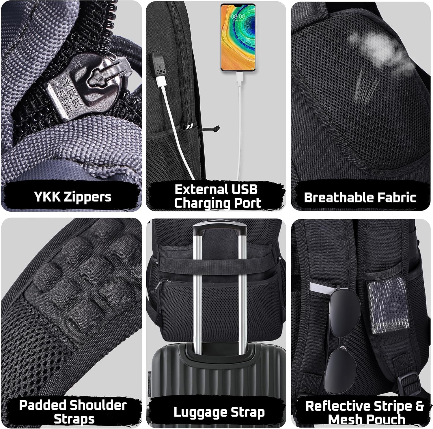 MOZETO Laptop Lunch Backpack for Men, Tactical Inspired Utility Anti-Theft Work Bag with Cooler Compartment Lunchbox (Black, 17 Inch) - Image 5